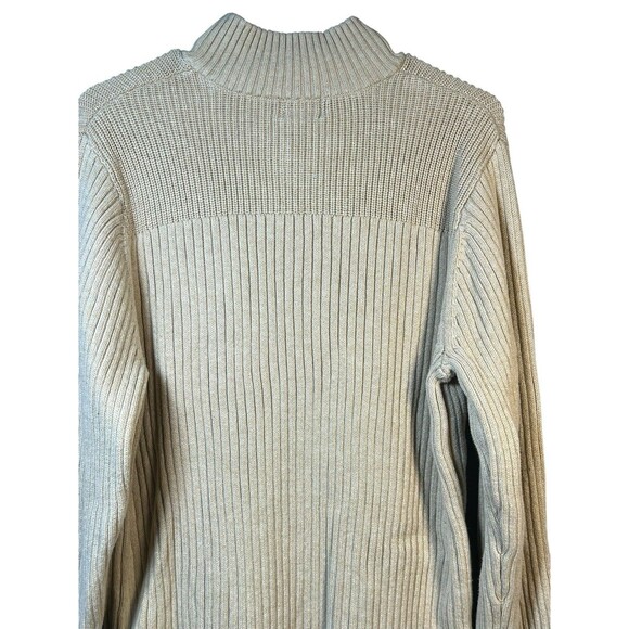 L.L. Bean Sweater Mens Large Beige Mock Neck Knit Preppy Outdoors Cotton Button - Picture 9 of 11